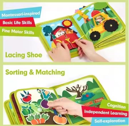 My First Farm Book Montessori Toys Busy Board for Boys and Girls Educational and Sensory Learning Activity Book.