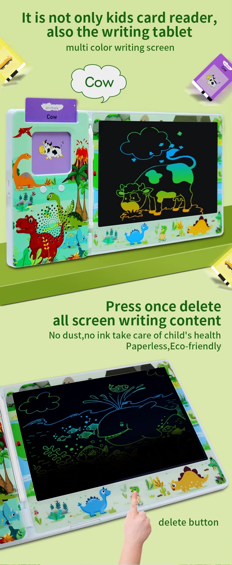 2-in-1 Smart Talking Flash Cards Reader with LCD Writing & Drawing Tablet for Kids Colorful Drawing Pad | Sensory Learning Toy.