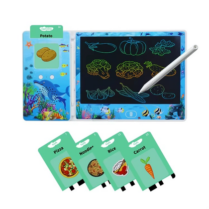 2-in-1 Smart Talking Flash Cards Reader with LCD Writing & Drawing Tablet for Kids Colorful Drawing Pad | Sensory Learning Toy.