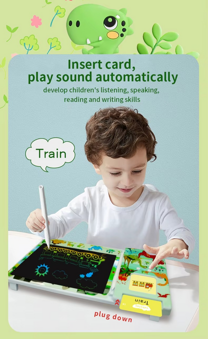 2-in-1 Smart Talking Flash Cards Reader with LCD Writing & Drawing Tablet for Kids Colorful Drawing Pad | Sensory Learning Toy.