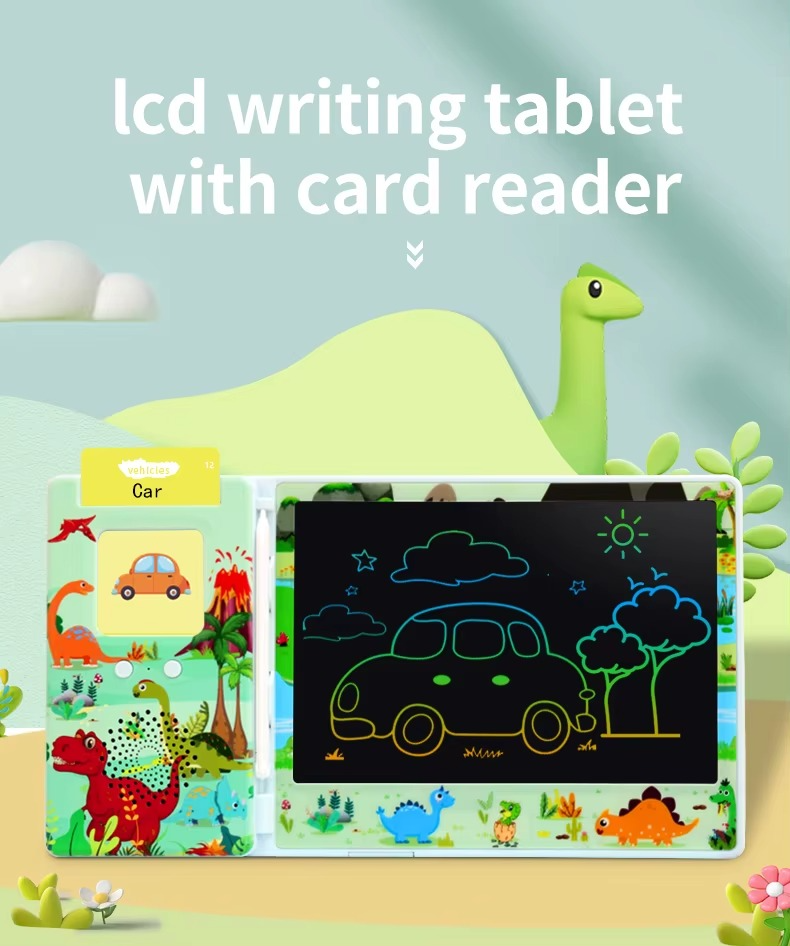 2-in-1 Smart Talking Flash Cards Reader with LCD Writing & Drawing Tablet for Kids Colorful Drawing Pad | Sensory Learning Toy.