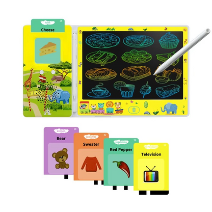 2-in-1 Smart Talking Flash Cards Reader with LCD Writing & Drawing Tablet for Kids Colorful Drawing Pad | Sensory Learning Toy.