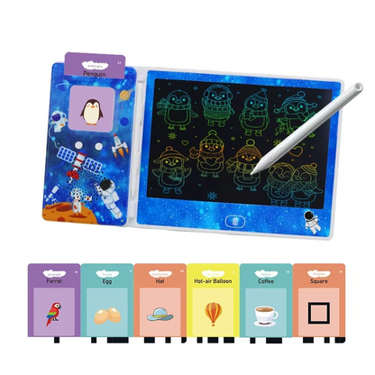 2-in-1 Smart Talking Flash Cards Reader with LCD Writing & Drawing Tablet for Kids Colorful Drawing Pad | Sensory Learning Toy.